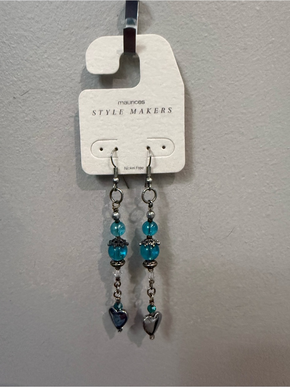 Renn Fest Handmade Turquoise Beaded Dangle Heart Earrings